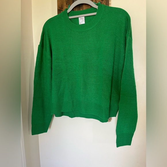 Spring Green Oversized Pullover Cropped Sweater 100% Cotton Women’s Sz M, NWOT - Picture 4 of 11